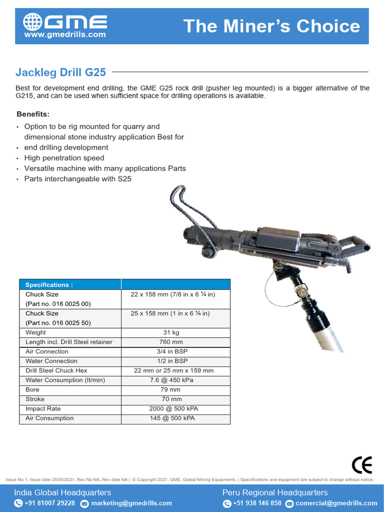 GME G25 Jackleg Drill Specifications | PDF