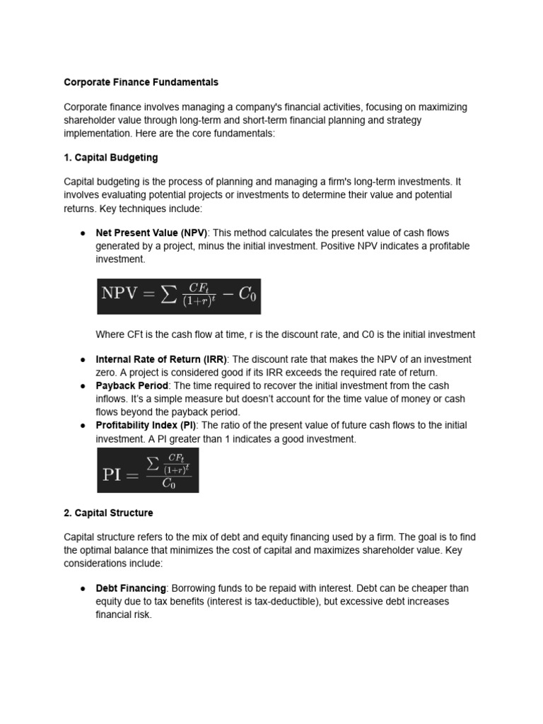 Corporate Finance Essentials Explained | PDF | Capital Budgeting | Cost ...