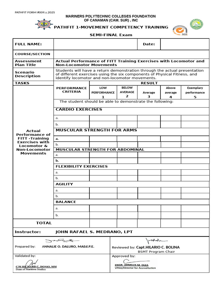 Pathfit 1 Movement Competency Exam | PDF