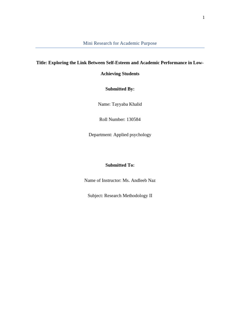 Self-Esteem's Impact on Academic Success | PDF | Self Esteem | Cognition