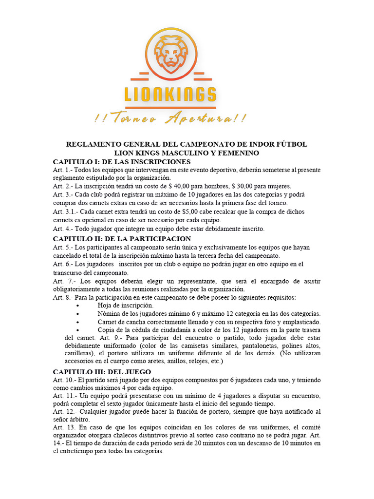 Reglamento Campeonato Indor Fútbol 2023 | PDF | Árbitro | Asociación de ...