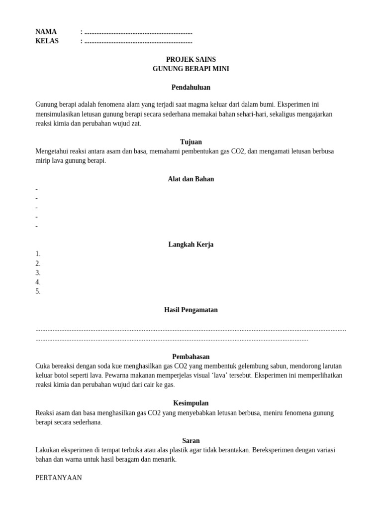 Eksperimen Gunung Berapi Mini | PDF