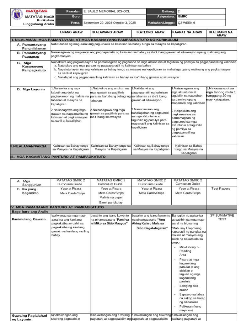 G2 GMRC DLL Q2 W6 | PDF