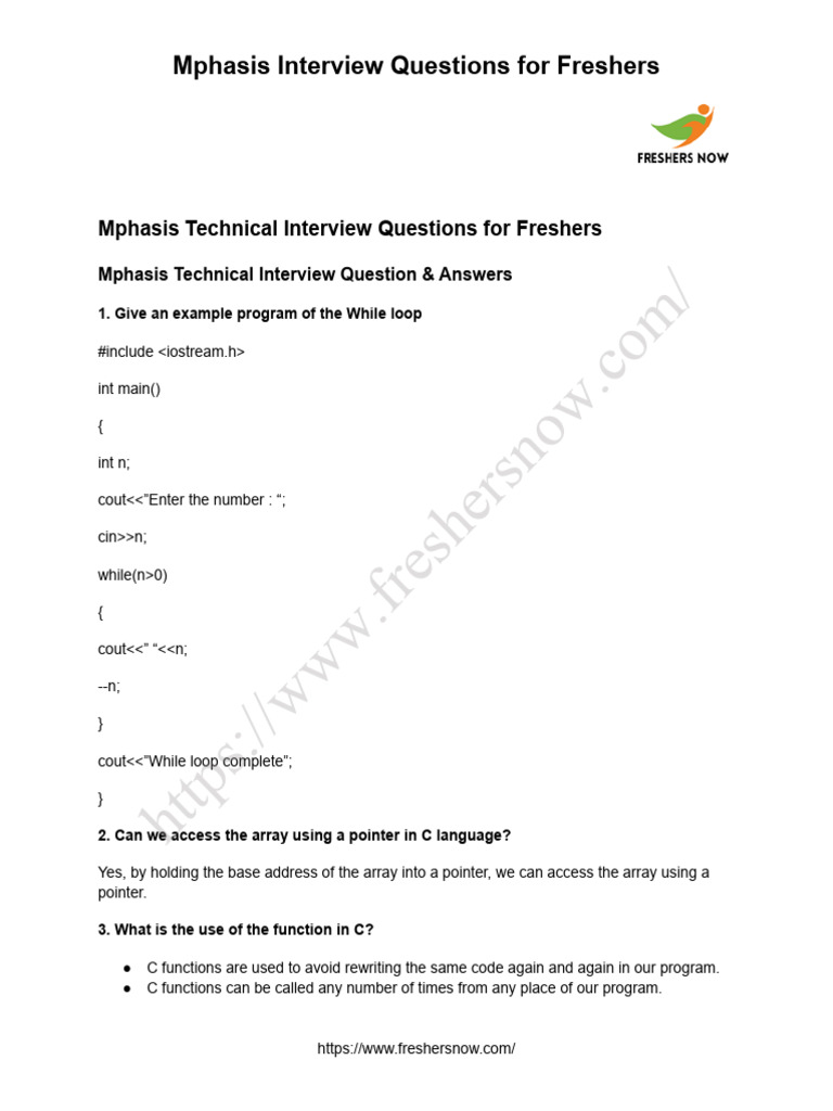 Mphasis Technical Interview Guide for Freshers | PDF | Computer ...