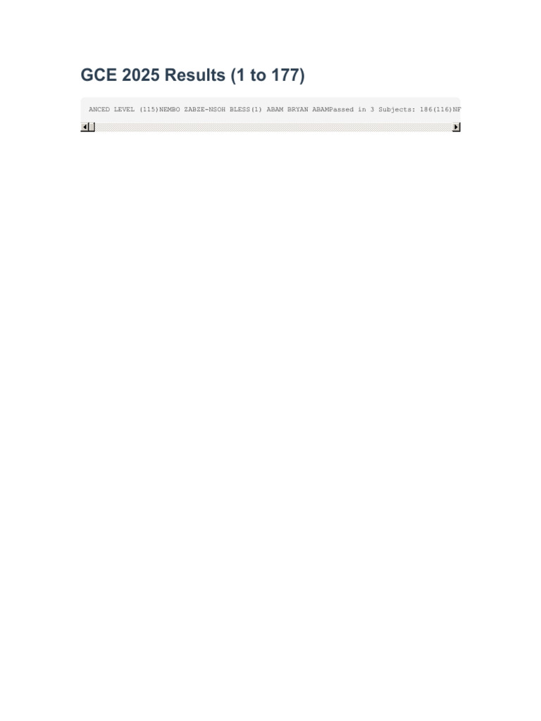 GCE 2025 Results 1 To 177 | PDF