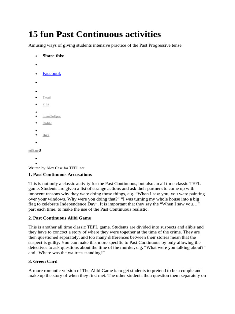 15 Engaging Past Continuous Activities | PDF