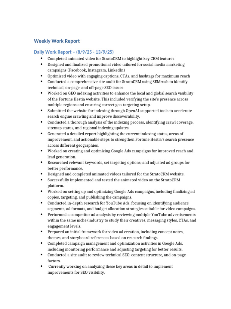 Weekly Work Report - YASWANT | PDF | Search Engine Optimization | Business