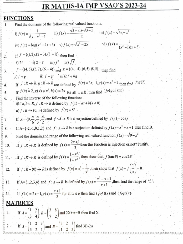 Maths 1A Imp Vsaq's | PDF | Mathematics | Mathematical Objects