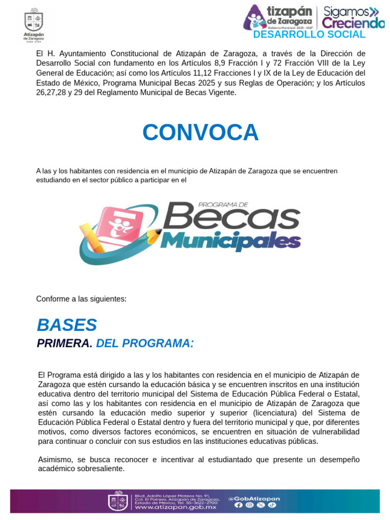 Convocatoria Beca Atizapán 2025 | PDF | Beca | Certificado de nacimiento