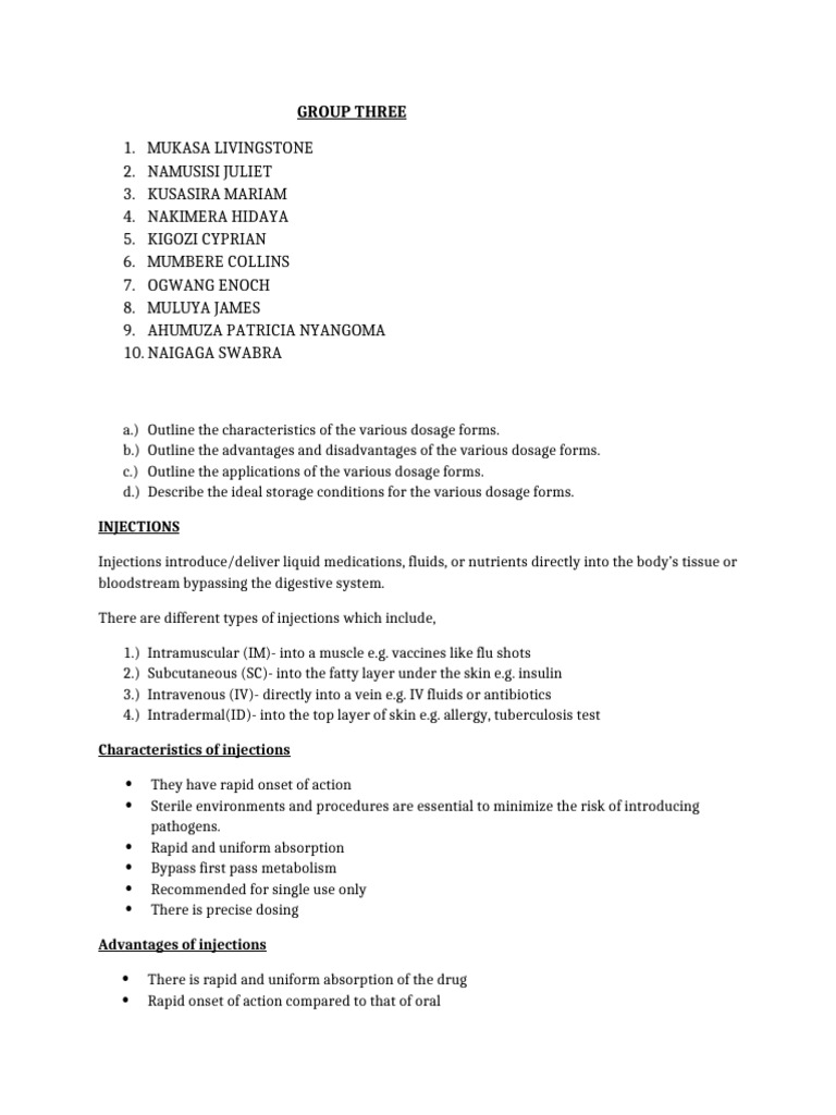 Pharmaceutics Group 3-3 | PDF | Injection (Medicine) | Medical Specialties