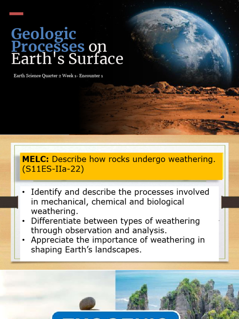 ES Q2 Week 1 E1 E2 Exogenic Process | PDF | Weathering | Rock (Geology)