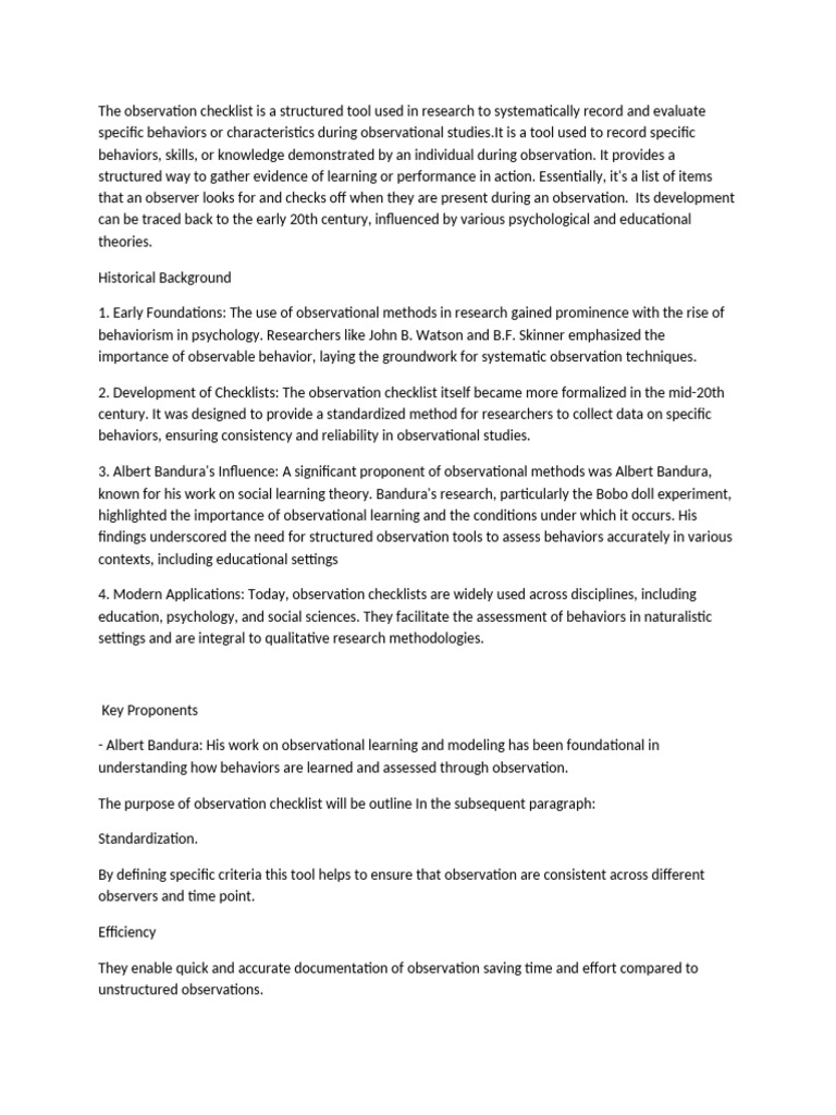 Observation Checklist in Research | PDF | Behaviorism | Learning