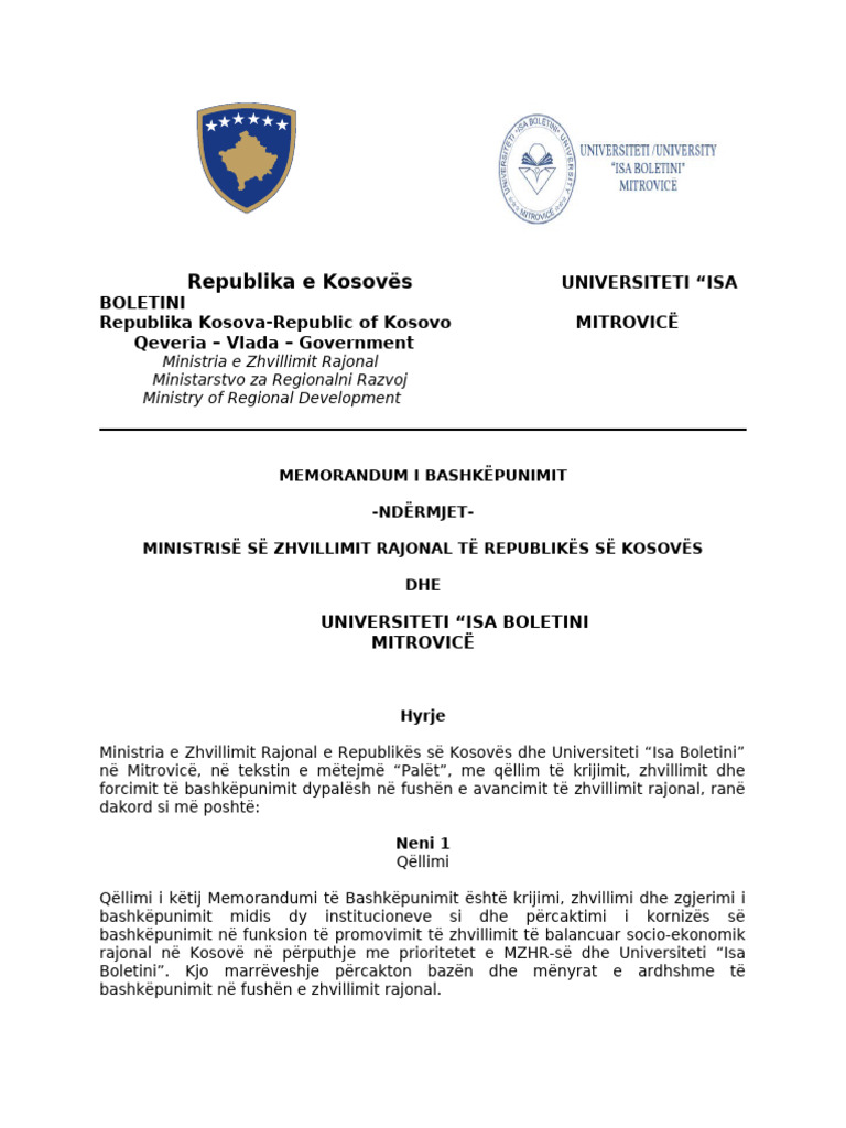 Memorandum I Bashkpunimit (Universiteti UMIB - MZHR) 26.06.2025.. | PDF
