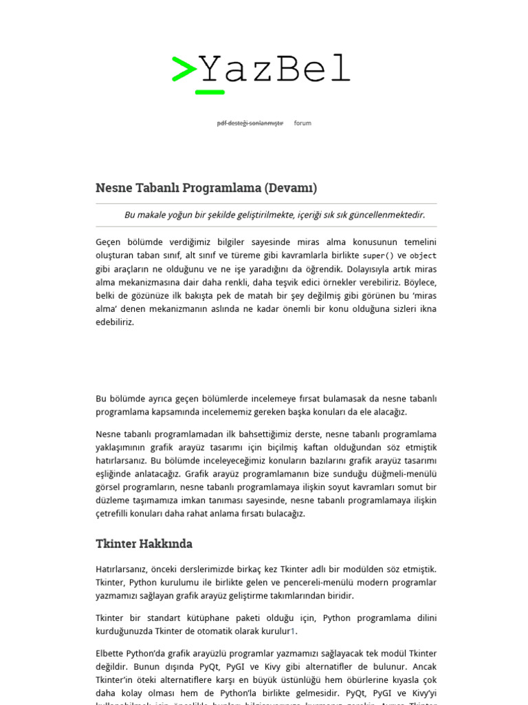 Nesne Tabanlı Programlama (Devamı) - Python 3 Için Türkçe Kılavuz | PDF