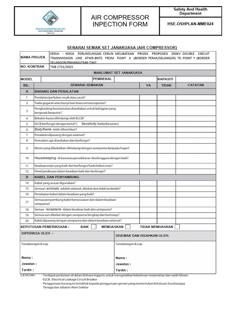 011 Genset Inspection Air Compressor | PDF