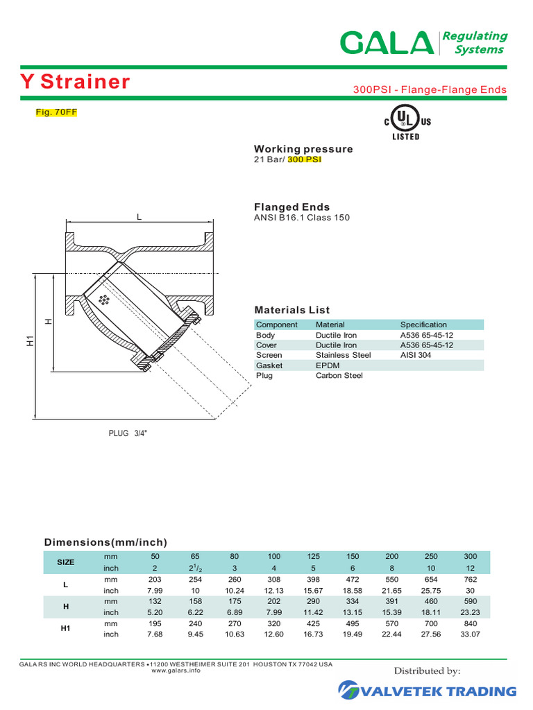 300 PSI Y Strainer Specifications | PDF | Mechanical Engineering