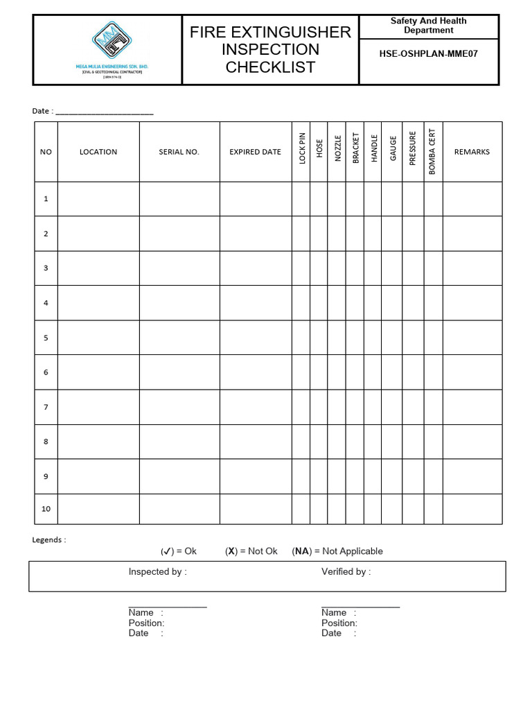 Fire Extinguisher Inspection Checklist | PDF