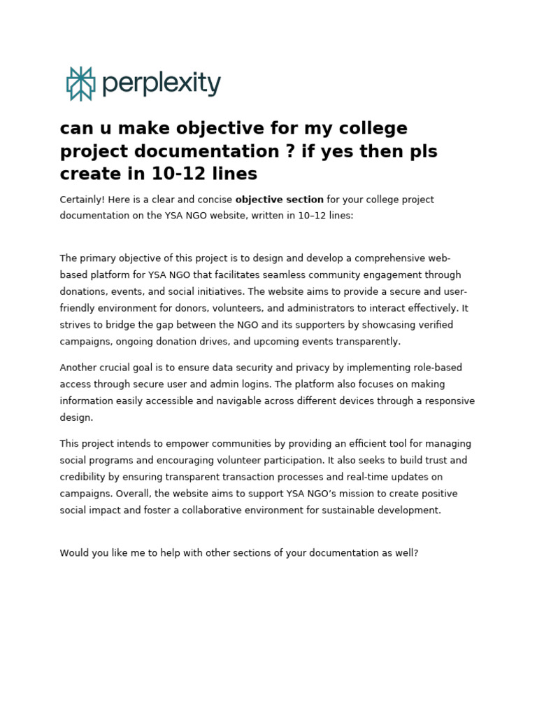 Can U Make Objective For My College Project Docume | PDF