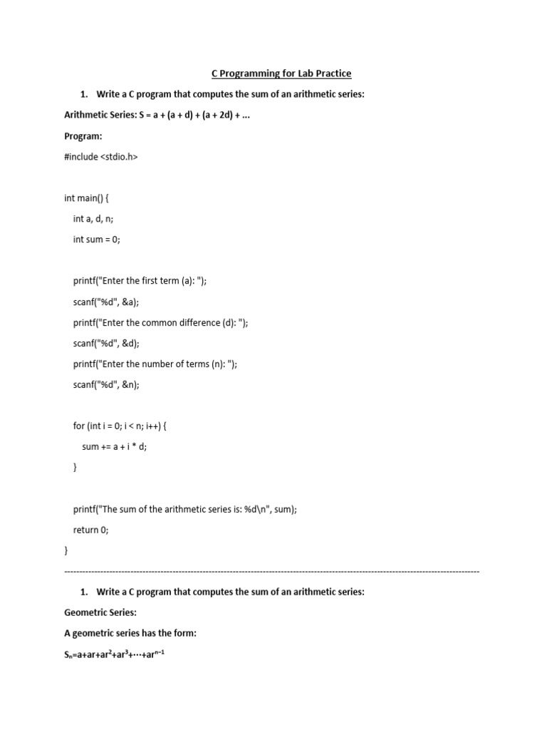 C Programming For Lab Practice | PDF