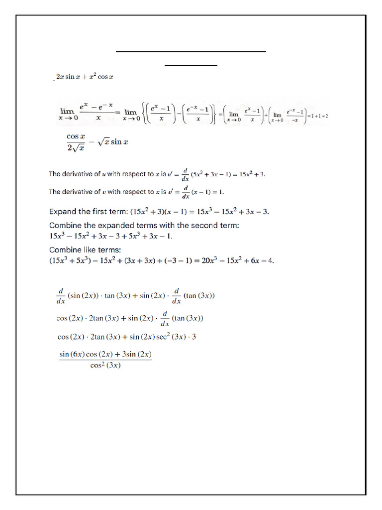 Limits and Derivatives Class Test Answer Key | PDF
