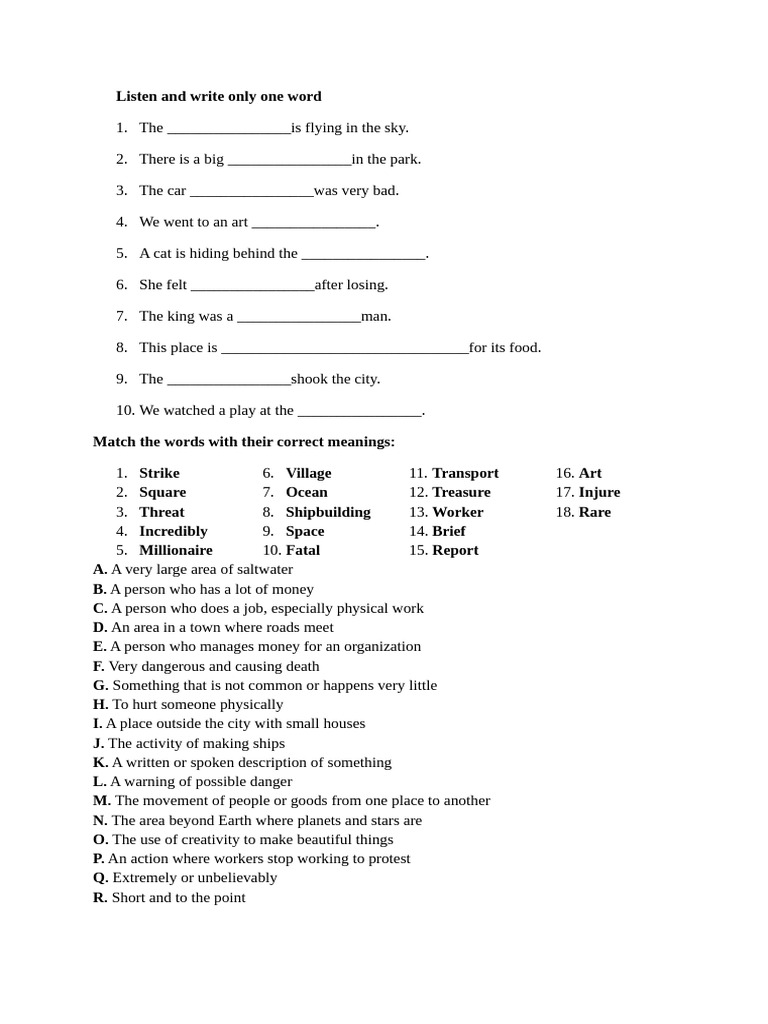 Listen and Write Only One Word | PDF