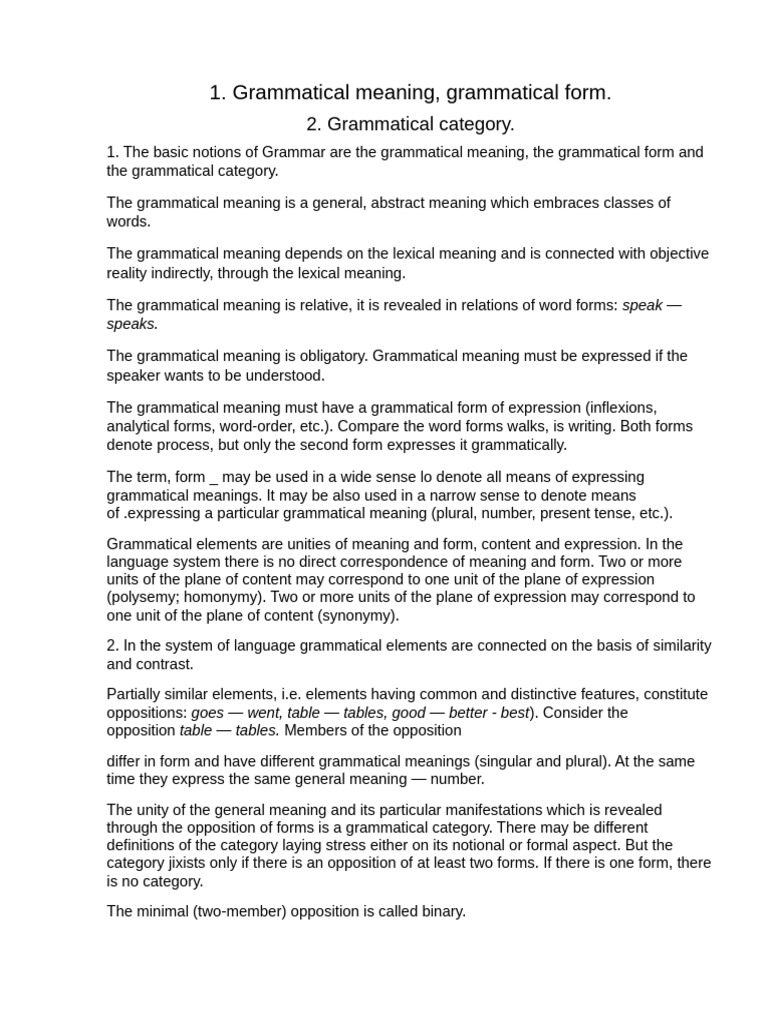 Understanding Grammatical Meaning and Categories | PDF | Part Of Speech ...