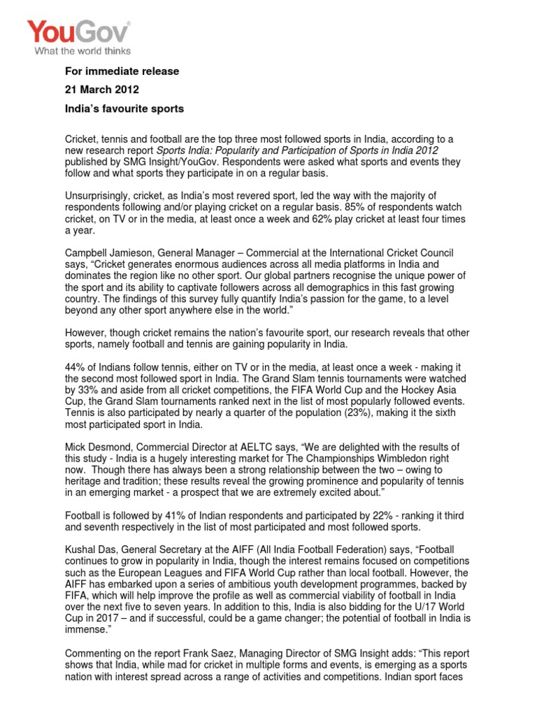 Sports India Popularity and Participation of Sports in India 2012