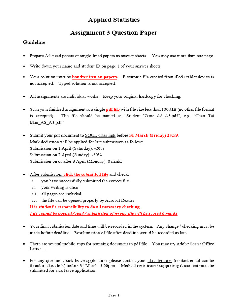 Applied Statistics Assignment Guidelines | PDF | Standard Deviation ...