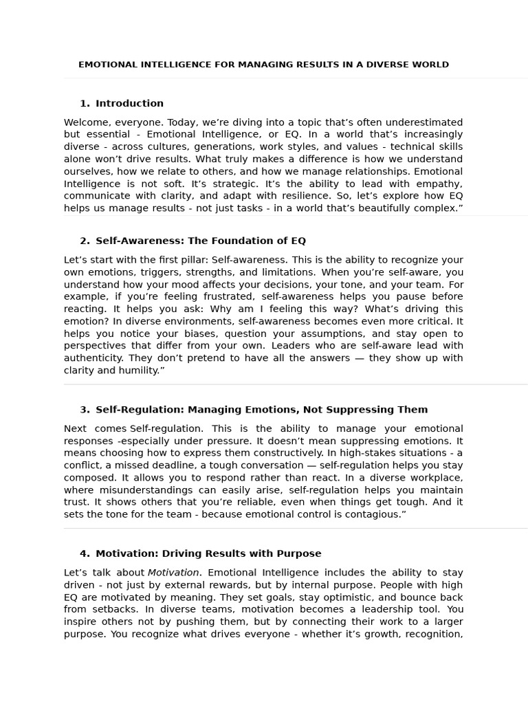 Emotional Intelligence for Managing Results in a Diverse World | PDF ...