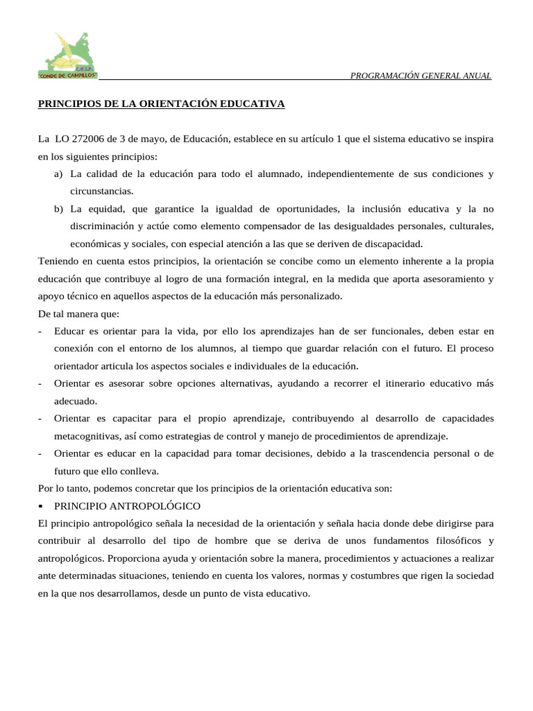 Principios de La Orientacion Educativa | PDF | Aprendizaje | Metacognición
