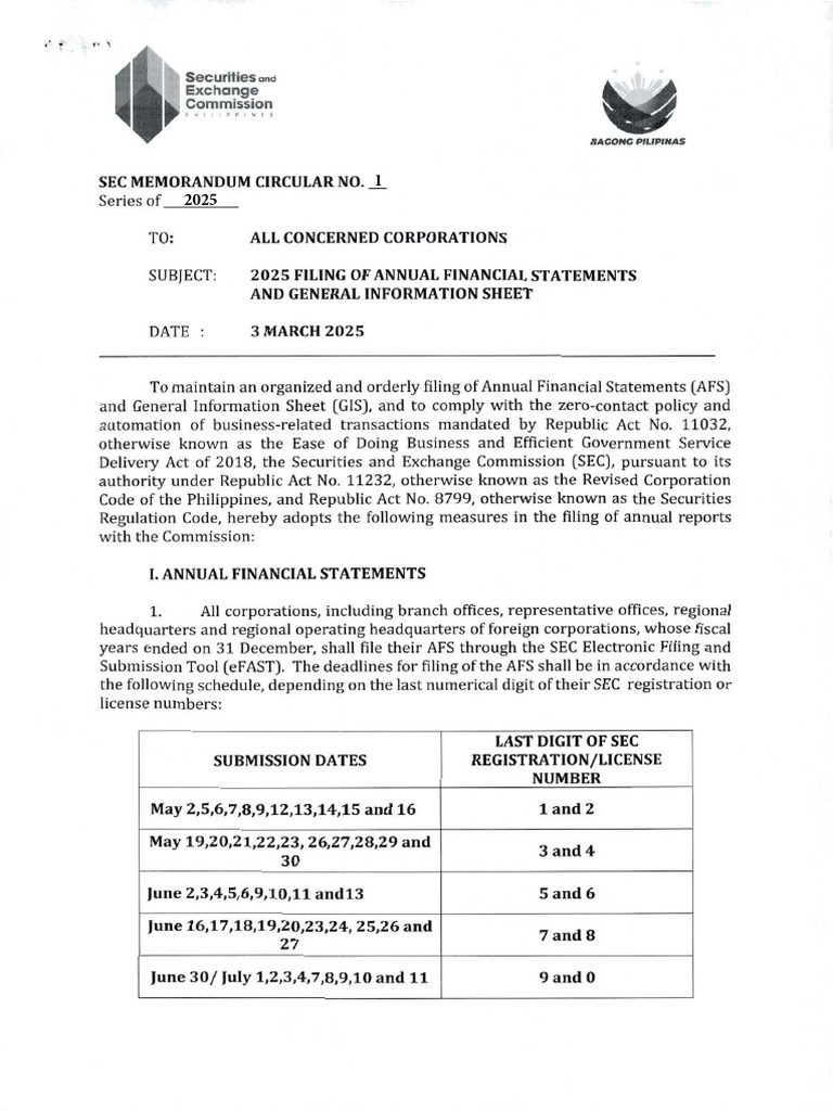 SEC-Memorandum No. 01 2025 | PDF
