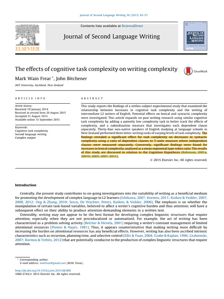 Effects of Task Complexity on L2 Writing | PDF | Second Language ...