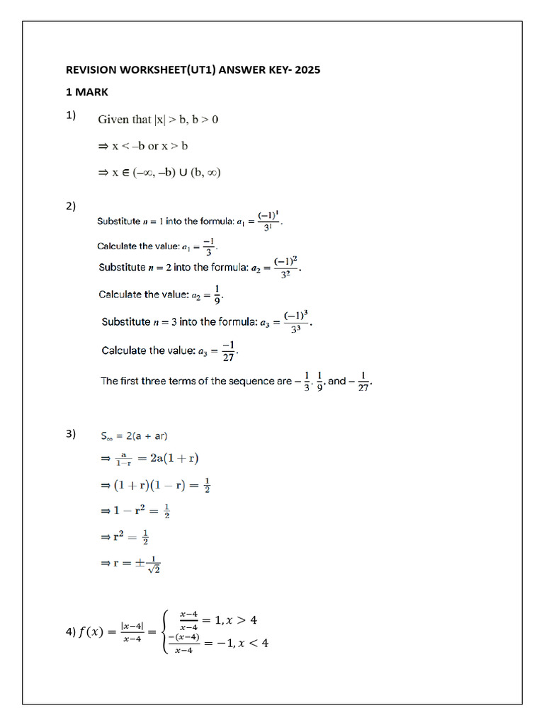 Revision Worksheet Answer Key Ut1 | PDF