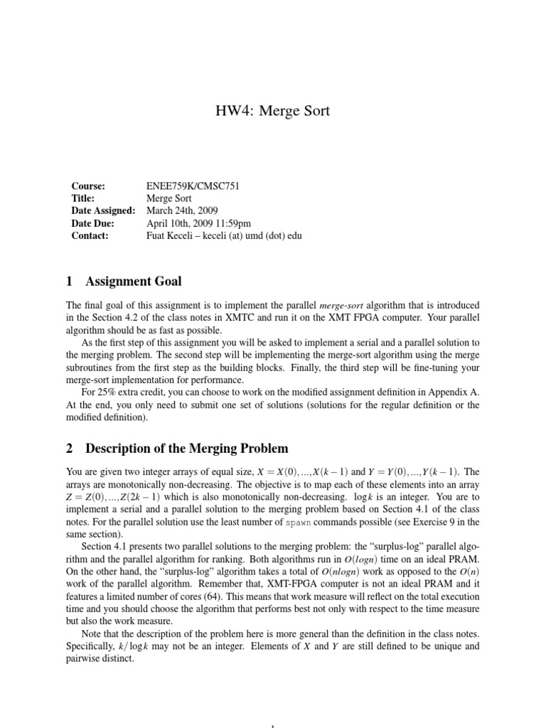 HW4: Merge Sort: 1 Assignment Goal | PDF | Array Data Structure ...