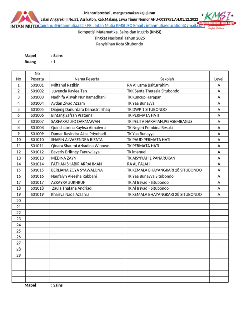 Kompetisi KMSI 2025 Situbondo | PDF