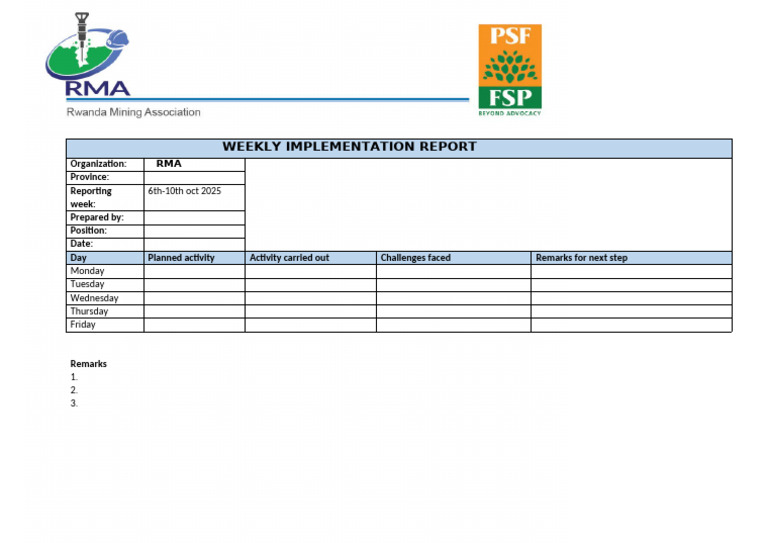 Weekly Implementation Report: Oct 2025 | PDF
