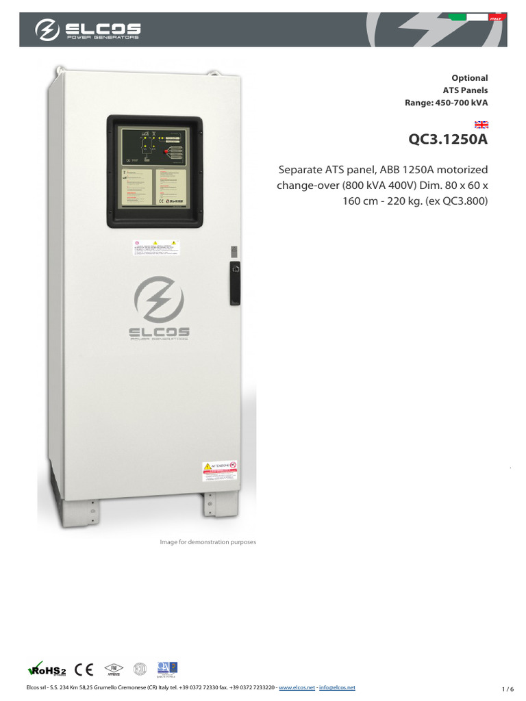 Elcos QC3.1250A ATS Panel Overview | PDF | Electromagnetism | Electronics