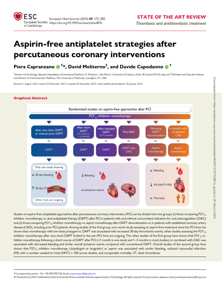 Aspirin Free Antiplatelet Strategies After Percutaneous Coronary | PDF ...