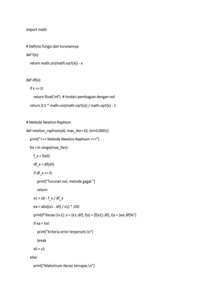 Metode Newton-Raphson dan Secant Python | PDF