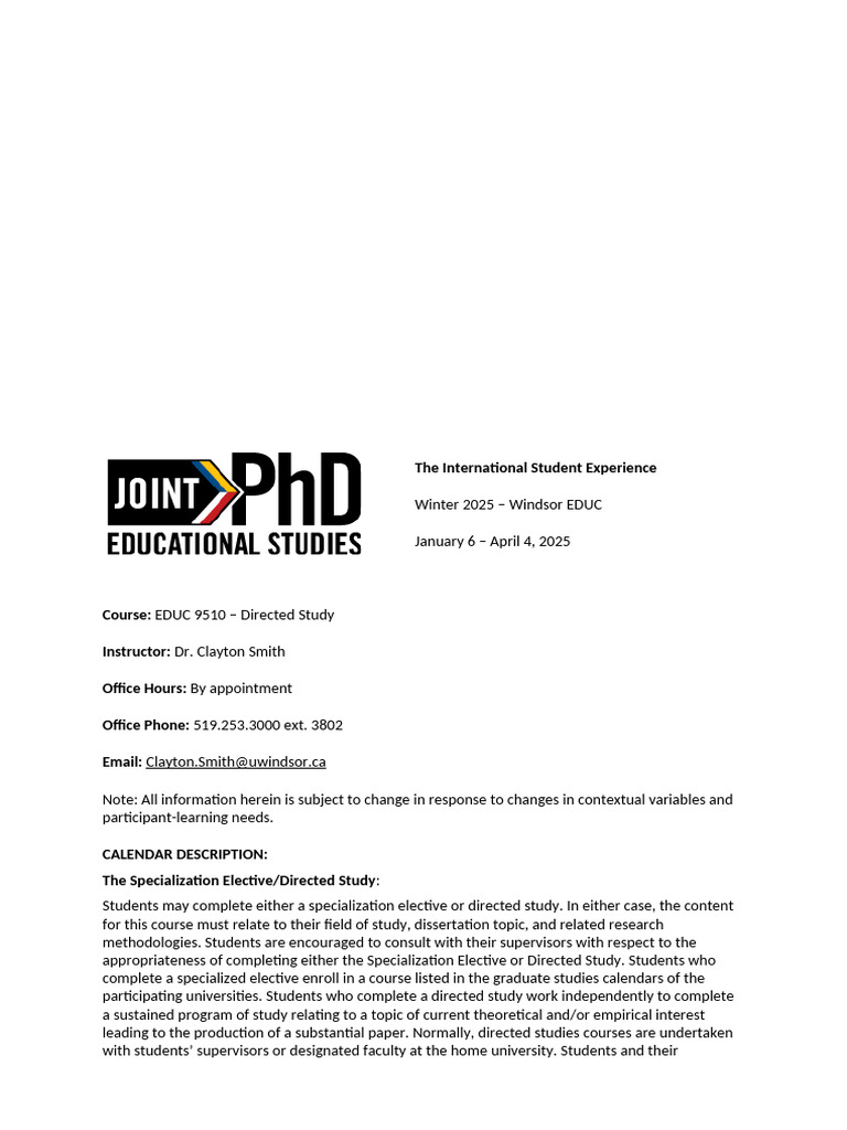 Directed Study Syllabus Sample | PDF | Systematic Review | Bibliography