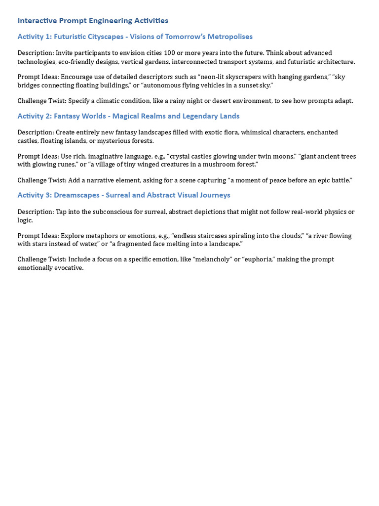 Interactive Prompt Engineering Activities | PDF