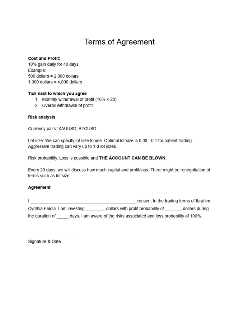 Trading Terms and Profit Agreement | PDF