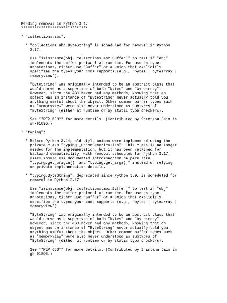 Pending Removal in 3.17 | PDF