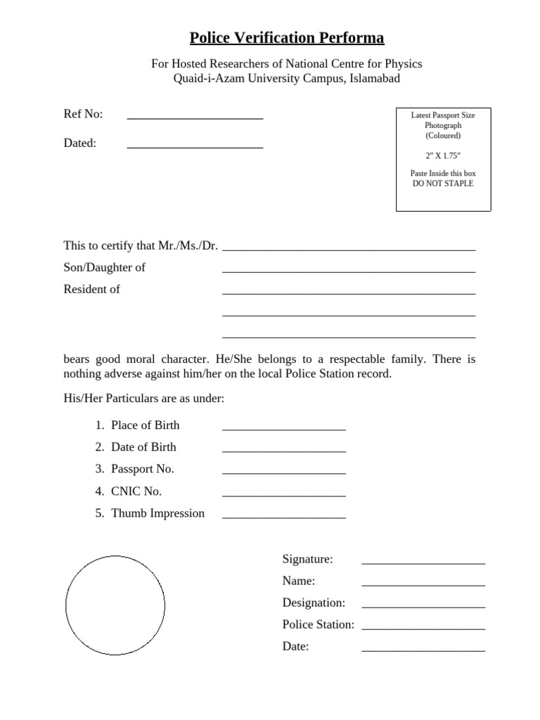 Police Verification Form - 2016 | PDF