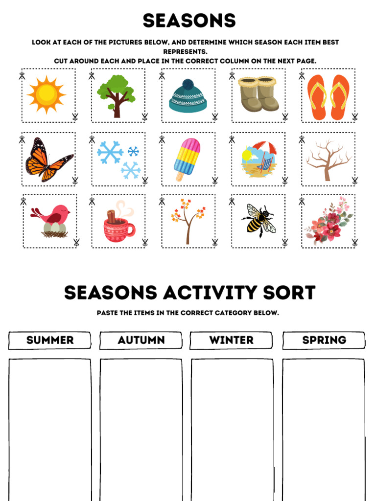 Seasons Sorting Activity Worksheet | PDF
