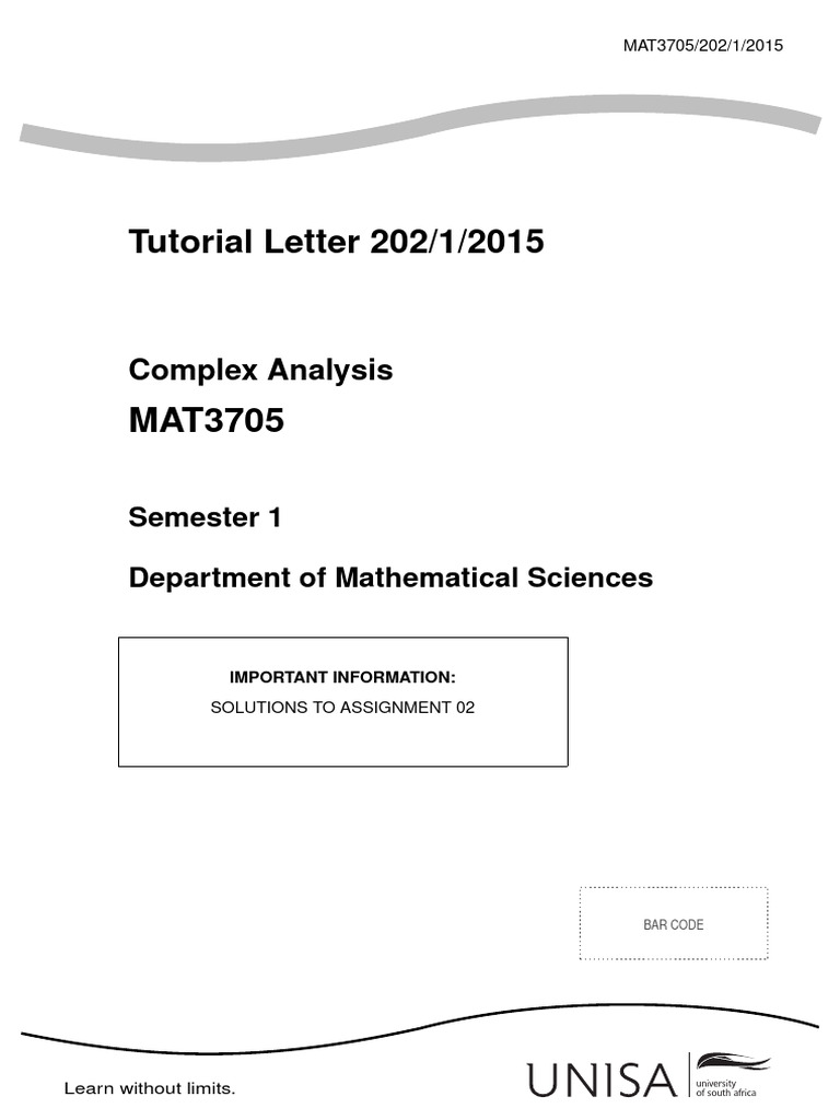 Tutorial Letter 202/1/2015: Complex Analysis | PDF | Differential ...