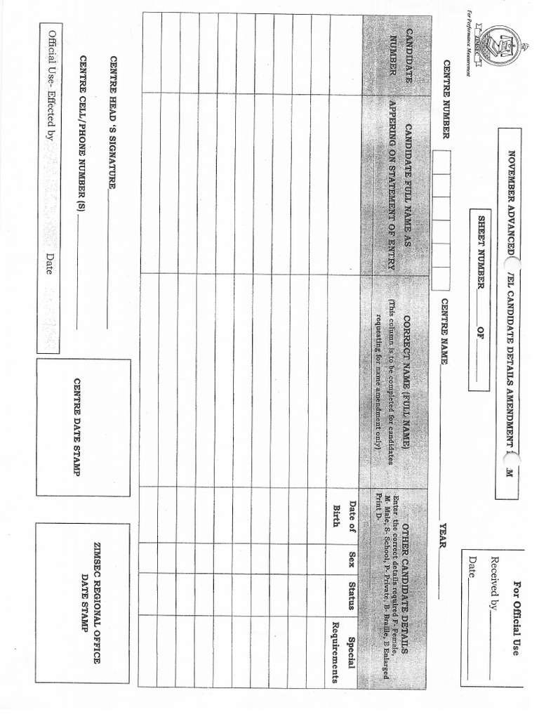 Nov A Level Candidate Details Ammendment Form | PDF