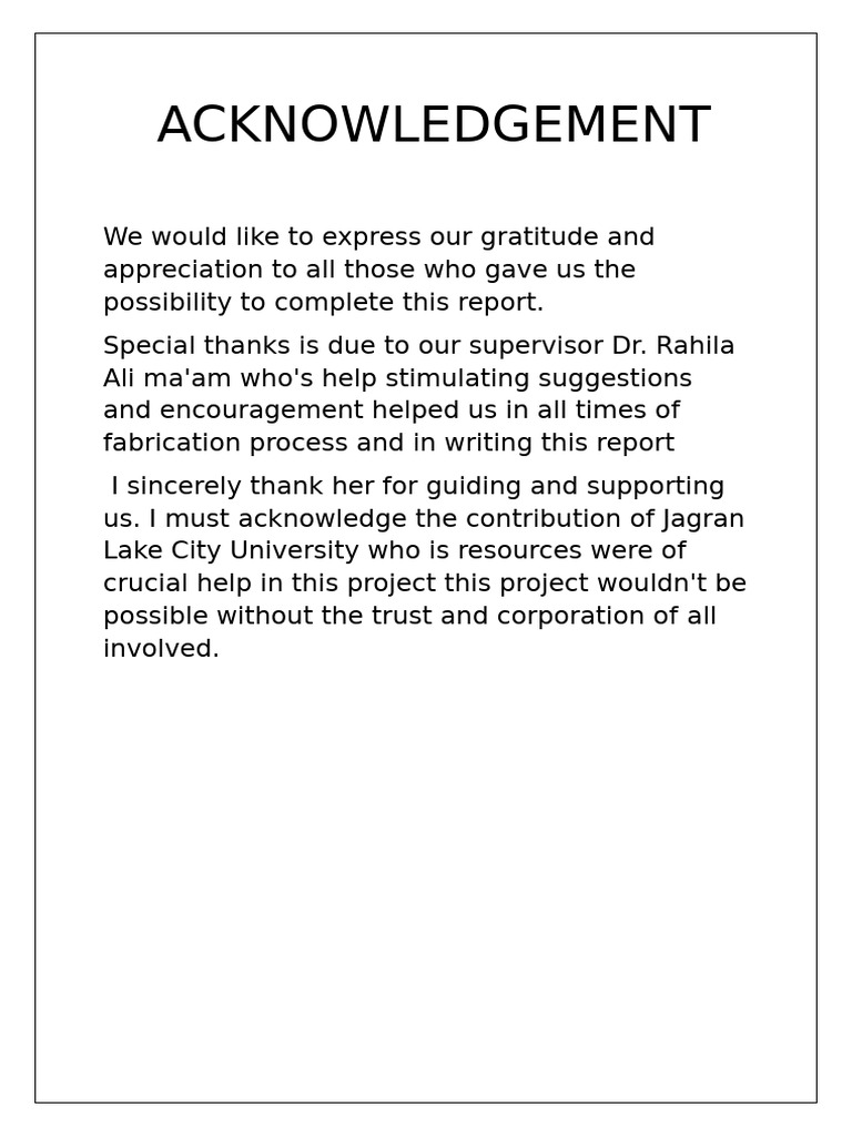 Acknowledgements for Project Report | PDF