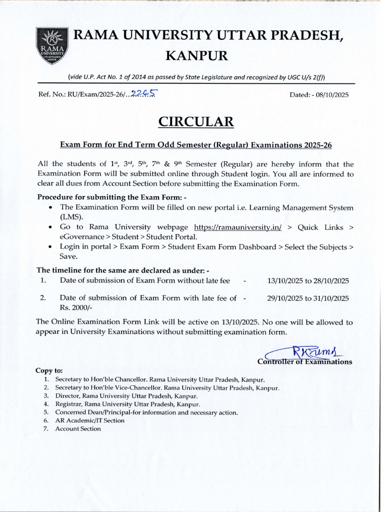 Exam Form Odd Semester (Regular) 08.10.2025 | PDF