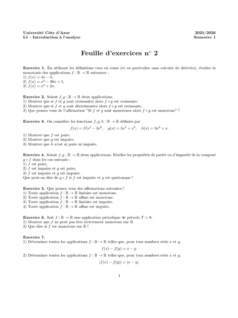 Monotonie et parité des fonctions R→R | PDF